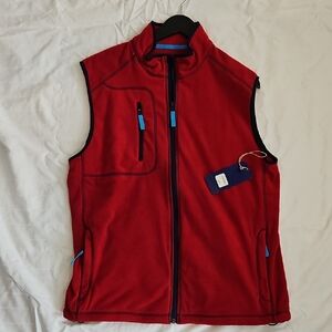 Red Fleece Vest with Blue Accents